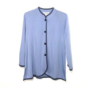 Exclusively MISOOK Mandarin Collar Cardigan Sweater - Light Blue/Black M